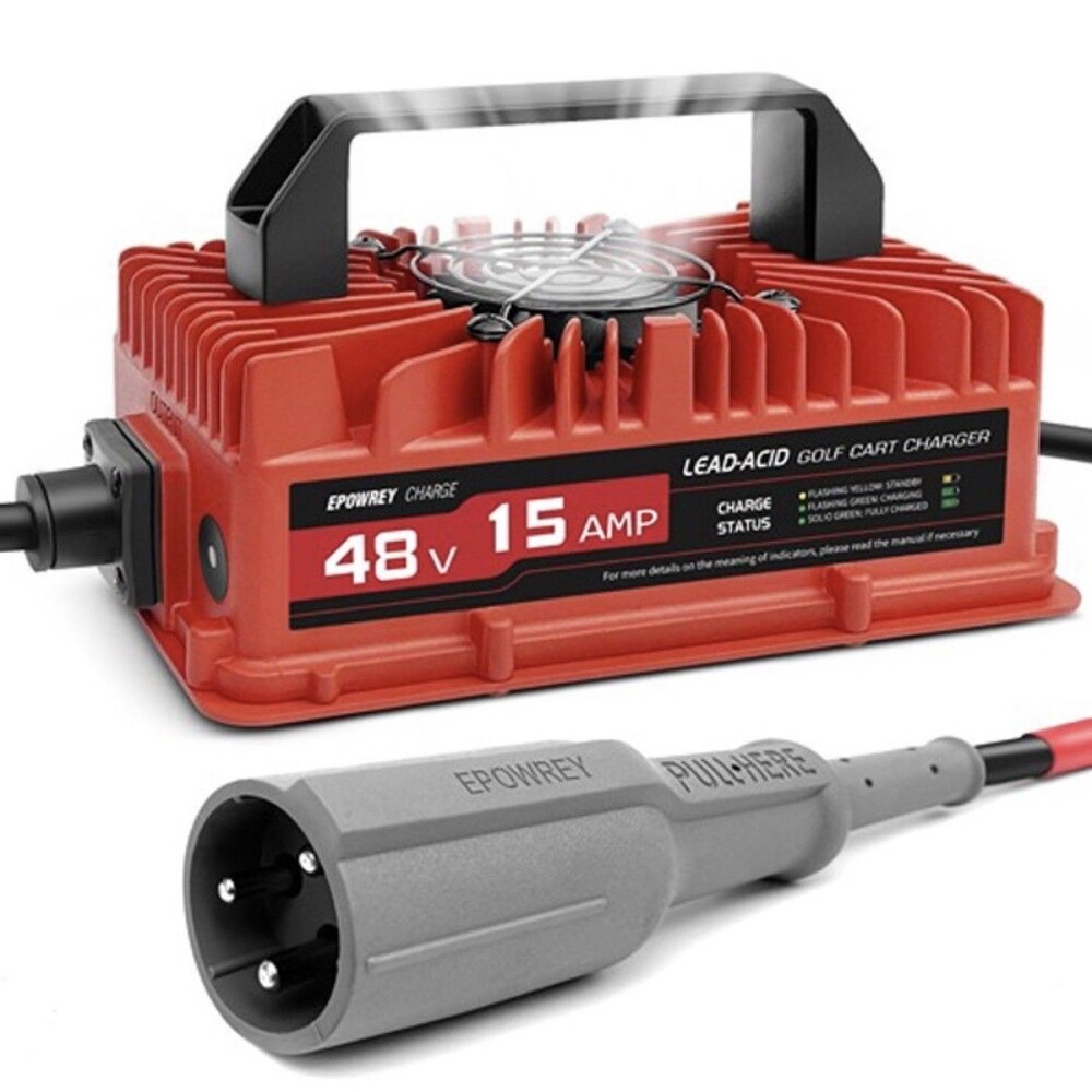 15 AMP 48 Volt Golf Cart Battery Charger Club Car 3-Pin Leaf Plug for Lead Acid